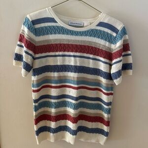Alfred Dunner Cream, Blue & Tan Striped Knit Top
